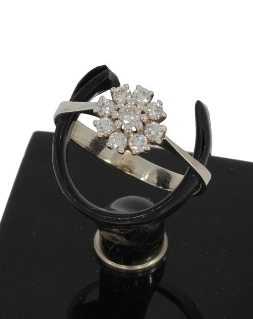 Rozet 9 diamanten fraaie 14k wit gouden dames ring briljant, Sieraden, Tassen en Uiterlijk, Ringen, Zo goed als nieuw, Dame, 18 tot 19