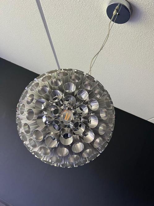 Aluminium/verchroomde bol hanglamp, Huis en Inrichting, Lampen | Hanglampen, Gebruikt, 50 tot 75 cm, Overige materialen, Ophalen