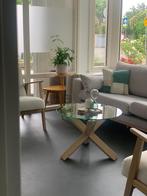 Salontafel Ø 65 cm glas met massief eiken poten, Huis en Inrichting, Tafels | Salontafels, Ophalen, 50 tot 100 cm, Eikenhout, 50 tot 75 cm