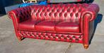 Chesterfield bank oxblood / rood zwart leer + BEZORGING!!, Gebruikt, Chesterfield, Leer, Ophalen of Verzenden