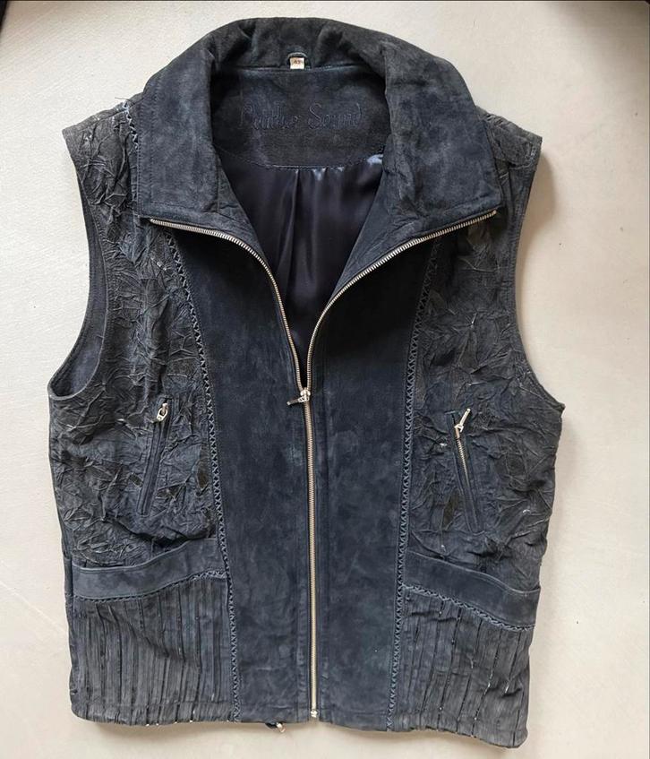 Vintage Leathersound leren gilet maat  m/l 42, Kleding | Dames, Bodywarmers, Zo goed als nieuw, Maat 38/40 (M), Blauw, Ophalen of Verzenden