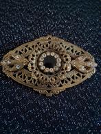 Vintage goudkleurige broche met strass steentjes, Overige materialen, Gebruikt, Ophalen of Verzenden, Goud