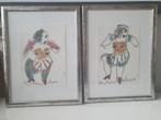 2x originele krijttekening van anton Heiboer, Huis en Inrichting, Woonaccessoires | Schilderijen, Tekeningen en Foto's, Minder dan 50 cm