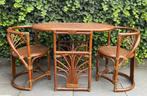 Vintage Rotan Bamboe Stoelen Tafel Bistro-Set Eethoek Stoel, Huis en Inrichting, Stoelen, Ophalen, Twee, Bruin, Riet of Rotan