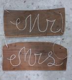 Bruiloft Mr en Mrs steigerhouten hangbord vrijgezellendag, Ophalen of Verzenden, Zo goed als nieuw