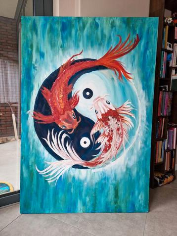 Acrylic schilderij Yin-Yang met koi karpers (155 x 104 cm) beschikbaar voor biedingen