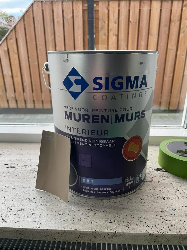 Nieuw!! Sigma muurverf 5 liter taupe (brown sugar Gamma), Doe-het-zelf en Verbouw, Verf, Beits en Lak, Nieuw, Verf, 5 tot 10 liter