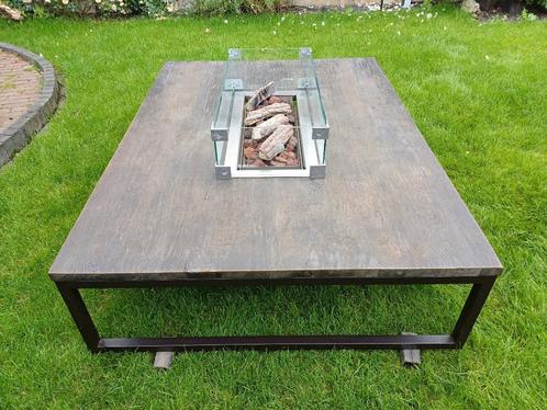 extra grote happy cocooning vuurtafel 3Cm massief eiken blad, Tuin en Terras, Vuurtafels, Zo goed als nieuw, Ophalen