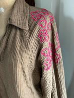 Bruine blouse met roze borduursel - Made  in Italy, Maat 38/40 (M), Made in Italy, Bruin, Ophalen of Verzenden
