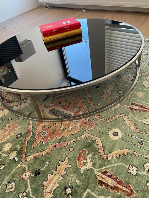 Salontafel hoogglans zwarst staal 90 cm diameter 19 cm hoog, Huis en Inrichting, Tafels | Salontafels, Zo goed als nieuw, Minder dan 50 cm