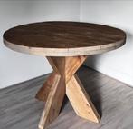 Handgemaakte Ronde Steigerhouten Eettafel, Ophalen, 100 tot 150 cm, Rond, Zo goed als nieuw