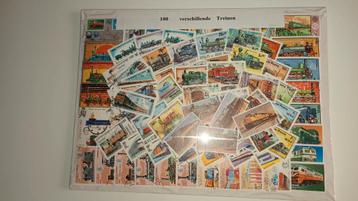 100 postzegels met afbeeldingen van treinen beschikbaar voor biedingen