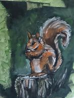 Eekhoorn op Boomstronk - Schilderij, Ophalen of Verzenden