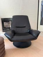 Leren fauteuil zwart jaren 70 vintage leder draaistoel, Ophalen, Zo goed als nieuw, 75 tot 100 cm, 50 tot 75 cm
