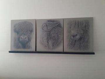 3 landelijke houten schilderijen  beschikbaar voor biedingen
