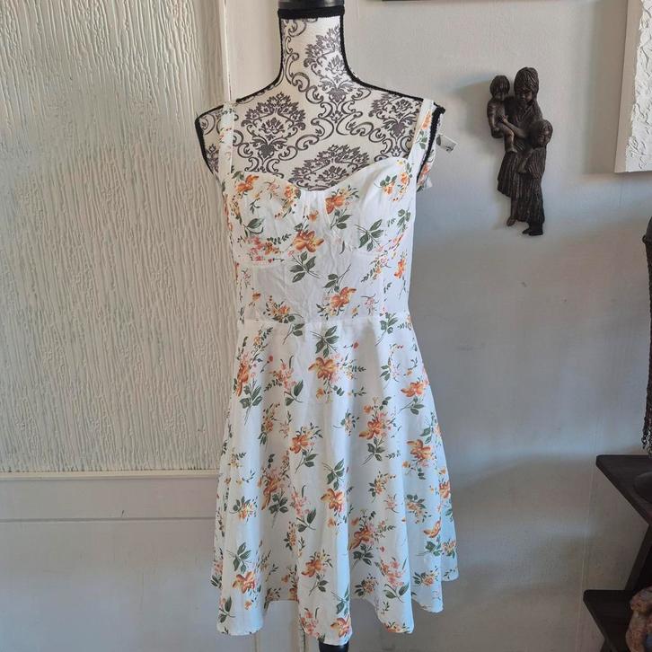 Cider | midi-dress | floral | XL | 42, Kleding | Dames, Jurken, Zo goed als nieuw, Maat 42/44 (L), Wit, Knielengte, Ophalen of Verzenden