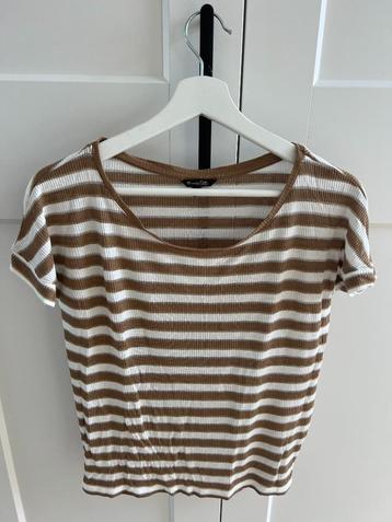 Massimo Dutti streep shirt camel off white beschikbaar voor biedingen