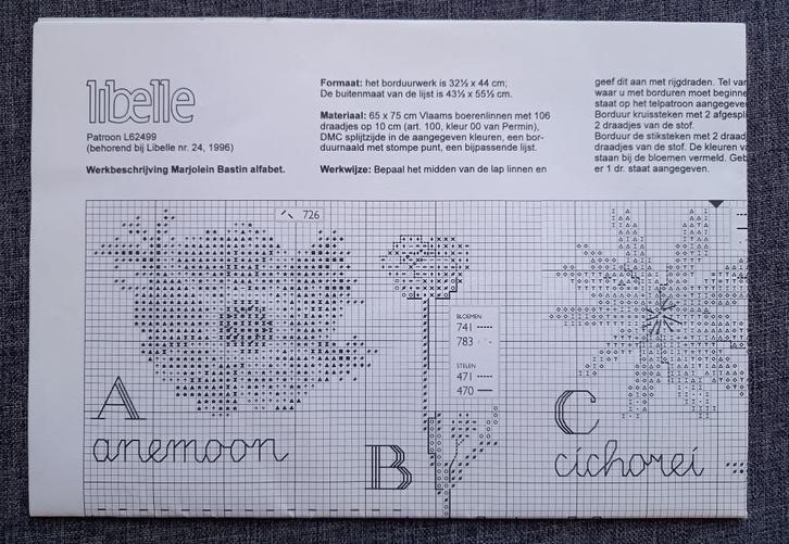 Libelle bestelpatroon L62499 Marjolein Bastin Bloemen ABC, Hobby en Vrije tijd, Borduren en Borduurmachines, Nieuw, Patroon, Handborduren
