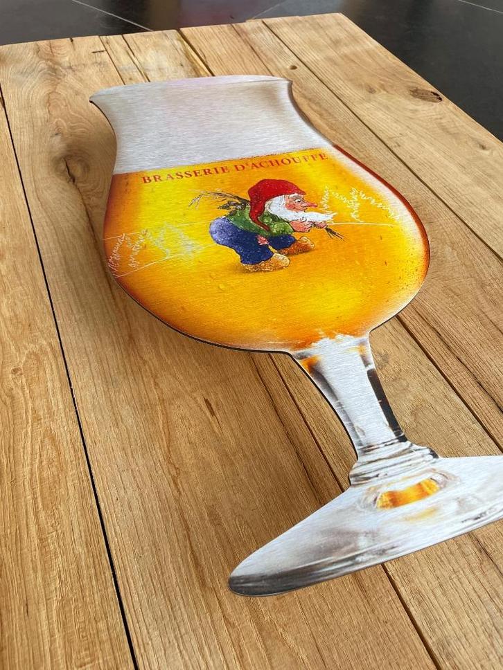 Reclamebord La Chouffe glas groot 26x50cm aluminium, Verzamelen, Biermerken, Nieuw, Reclamebord, Plaat of Schild, Overige merken