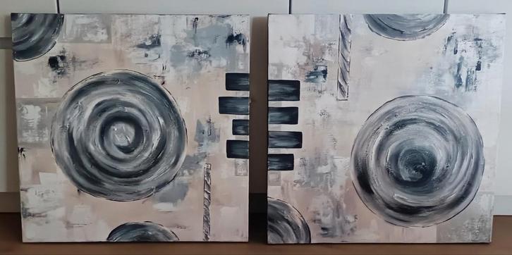 Abstract Tweeluik 60x60x3,5 cm, Antiek en Kunst, Kunst | Schilderijen | Abstract, Ophalen