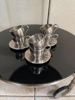 6 RVS espresso kopjes met schoteltjes, Ophalen, Zo goed als nieuw