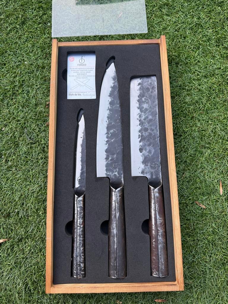 Forged Messenset - Staal - Nieuwstaat, Huis en Inrichting, Keuken | Bestek, Ophalen of Verzenden, Zo goed als nieuw, Rvs of Chroom