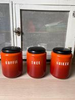 Emaille koffie thee suiker bussen Oranje /terracotta, Ophalen of Verzenden
