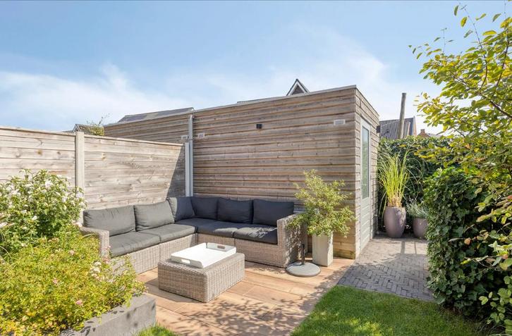 Loungebank White Grey met Poef, Tuin en Terras, Tuinsets en Loungesets, Gebruikt, Loungeset, Wicker, 5 zitplaatsen, Bank, Ophalen