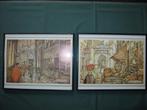 2 schilderijtjes met pentekeningen van Anton Pieck Amsterdam, Minder dan 50 cm, Minder dan 50 cm, Schilderij, Ophalen of Verzenden