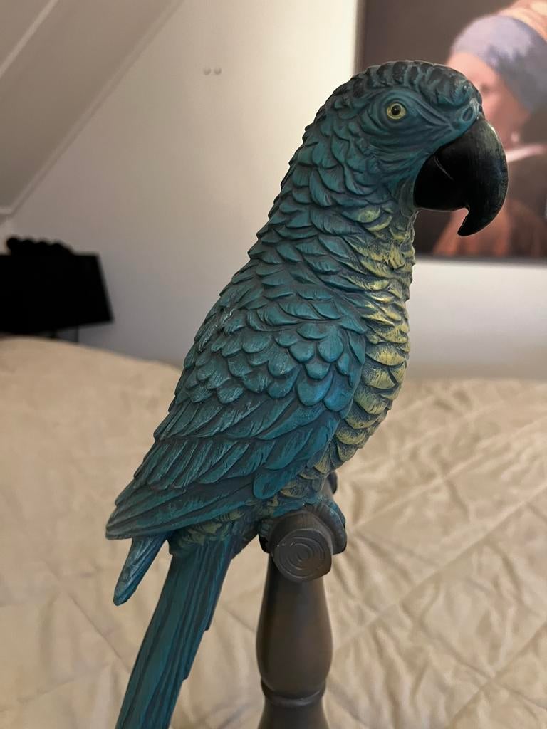 Mooie houten papagaai op stok, Ophalen of Verzenden