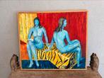 Schilderij twee blauwe naakte vrouwen, Antiek en Kunst, Ophalen of Verzenden