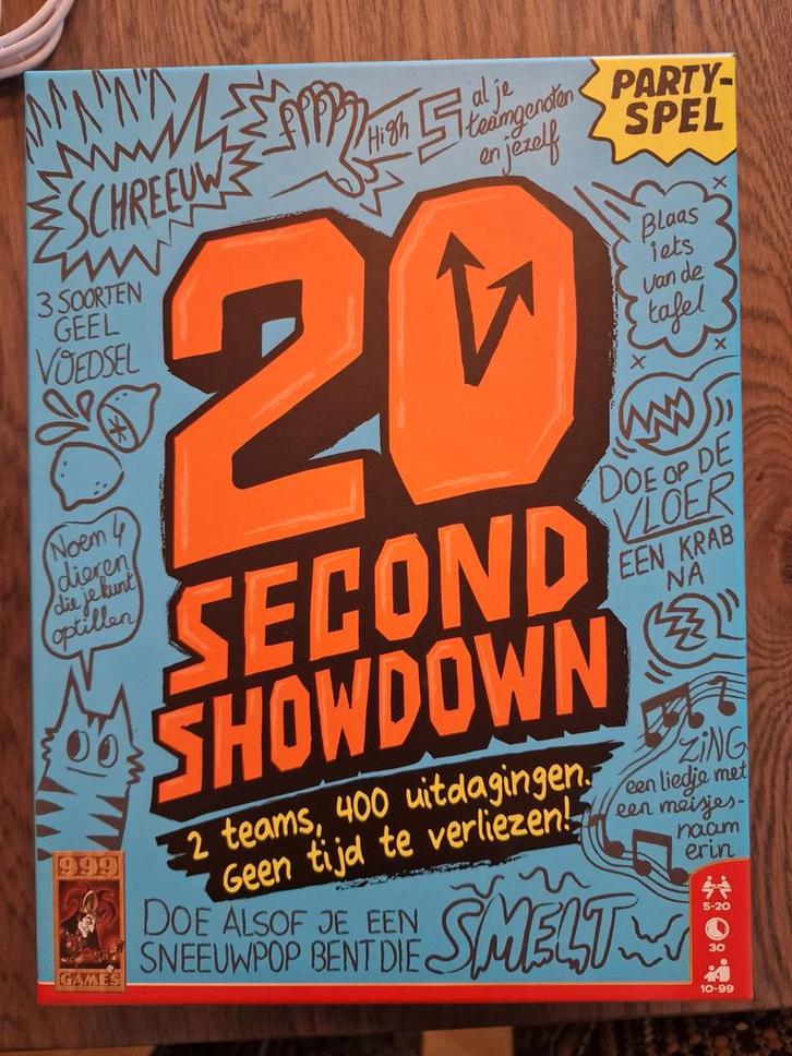 20 Second Showdown - Party Spel!, Hobby en Vrije tijd, Gezelschapsspellen | Bordspellen, Zo goed als nieuw, Een of twee spelers