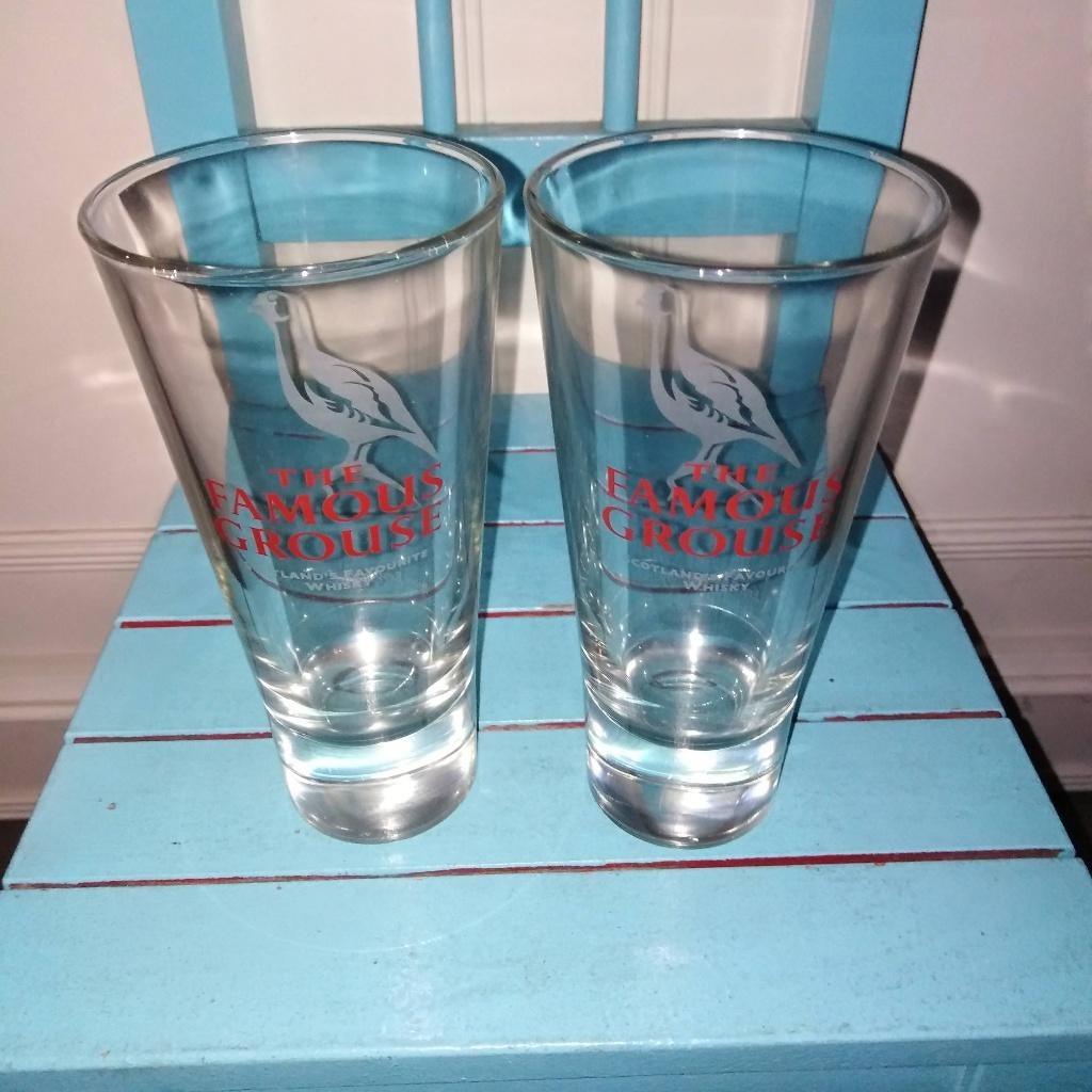 The Famous Grouse Scotch whisky longdrink glazen rood/wit 2x, Ophalen, Zo goed als nieuw, Overige typen