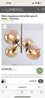 Retro Hanglamp Florence - Amber Glas, Ophalen, Nieuw, Glas, Minder dan 50 cm