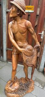 Grote houten visser 167 cm, Antiek en Kunst, Kunst | Beelden en Houtsnijwerken, Ophalen