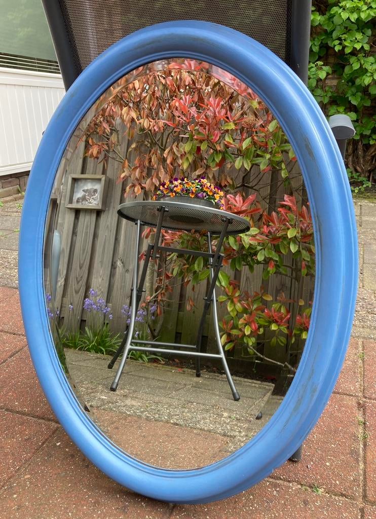 Antieke ovale spiegel met facet geslepen glas, Ophalen, Ovaal