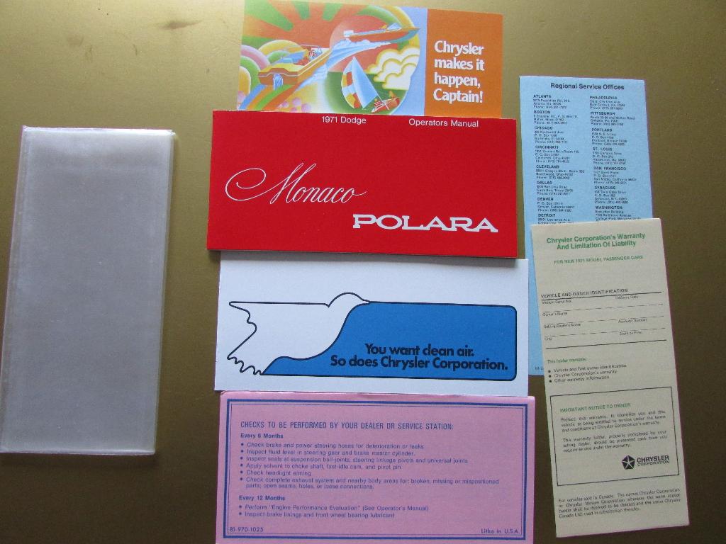 1971 Dodge Monaco en Polara owner's manual, Engels, Ophalen of Verzenden