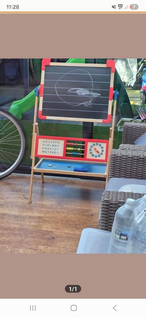 Houten schoolbord met telraam en klok, Ophalen of Verzenden