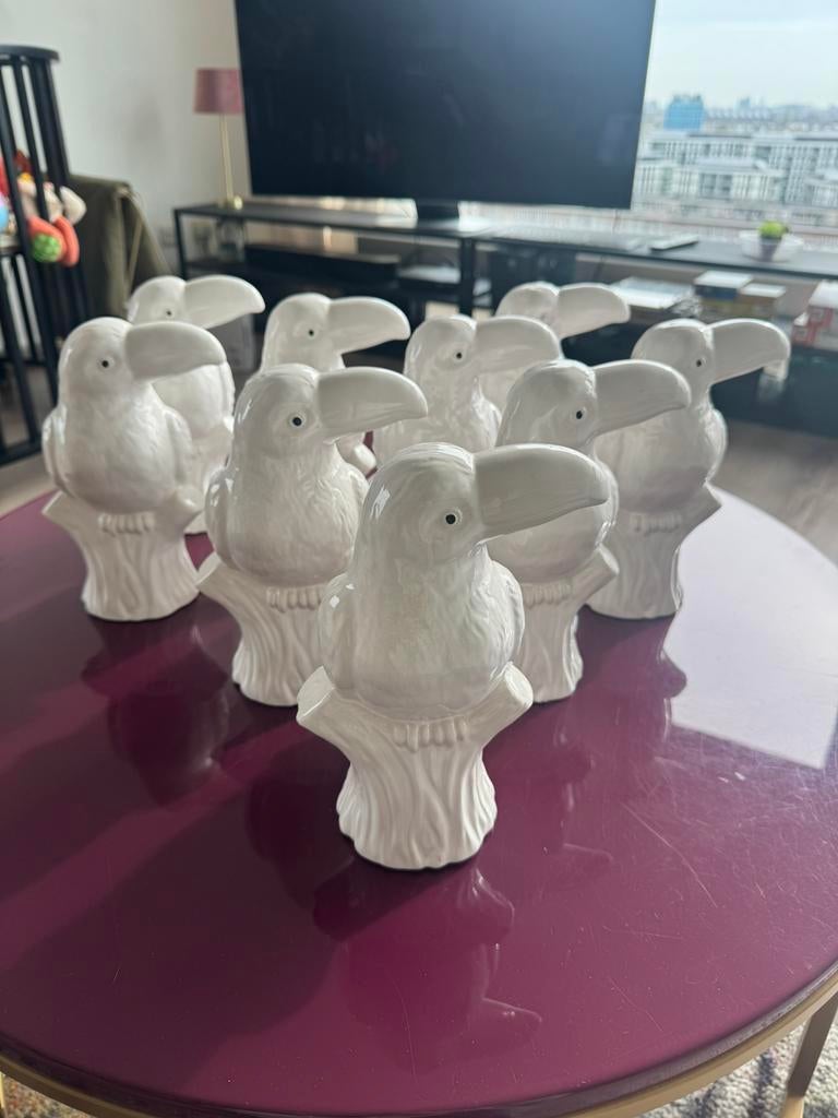 9 stuks keramieken vogels, Overige stijlen, Nieuw, Ophalen of Verzenden, Wit