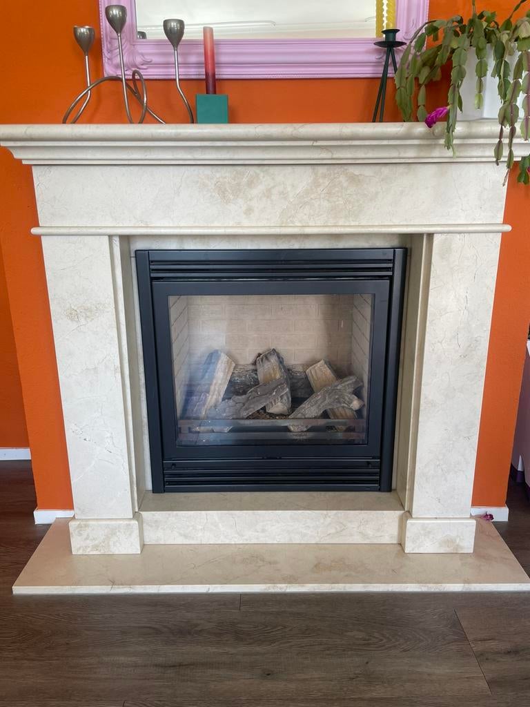 Gashaard met schouw van marmer, Huis en Inrichting, Haarden, Ophalen, Zo goed als nieuw, Gashaard