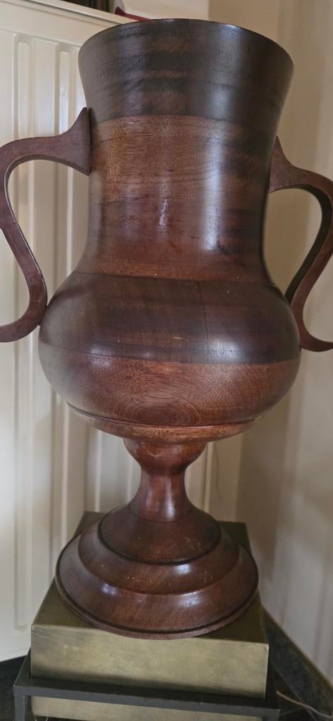 Grote massief houten amfoor / vaas – decorstuk, Ophalen of Verzenden