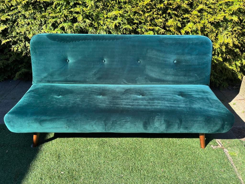 Velvet groene slaapbank., Huis en Inrichting, Slaapkamer | Slaapbanken, Ophalen, Gebruikt, Tweepersoons, 190 cm of minder
