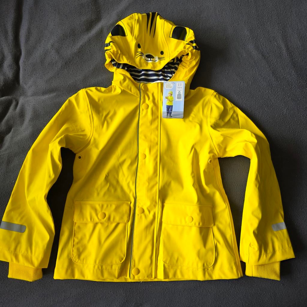 Nieuwe gele regenjas met tijger capuchon - maten 86-116, Ophalen of Verzenden, Nieuw, Onbekend, Jongen of Meisje