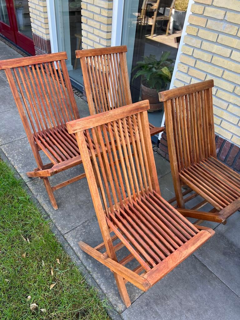 Teak houten tuinstoelen 4 stuks, Tuin en Terras, Ophalen, Gebruikt, Teakhout, Inklapbaar