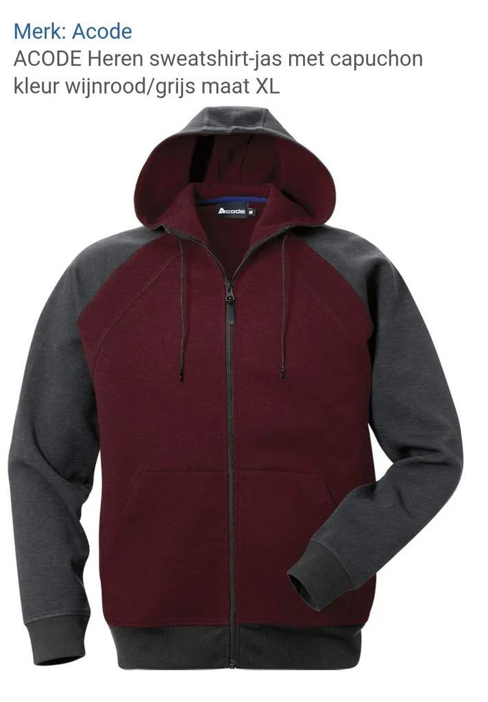 150 Hoodedzips Acode Grijs Bordeaux - Diverse Maten, Kleding | Heren, Truien en Vesten, Nieuw, Overige maten, Grijs, Acode