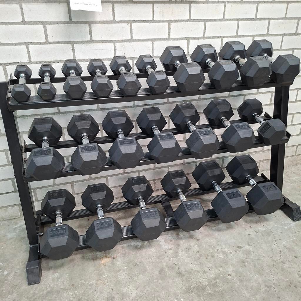 Hexa Dumbells Set  2 kilo tot 34 kilo + Muscle Power Rack, Ophalen, Zo goed als nieuw, Dumbbell