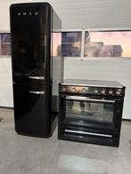 Smeg Koelkast met Vriezer en Fornuis - Zwart Retro Design, Witgoed en Apparatuur, Bella, 60 cm of meer, Ophalen of Verzenden, Zo goed als nieuw