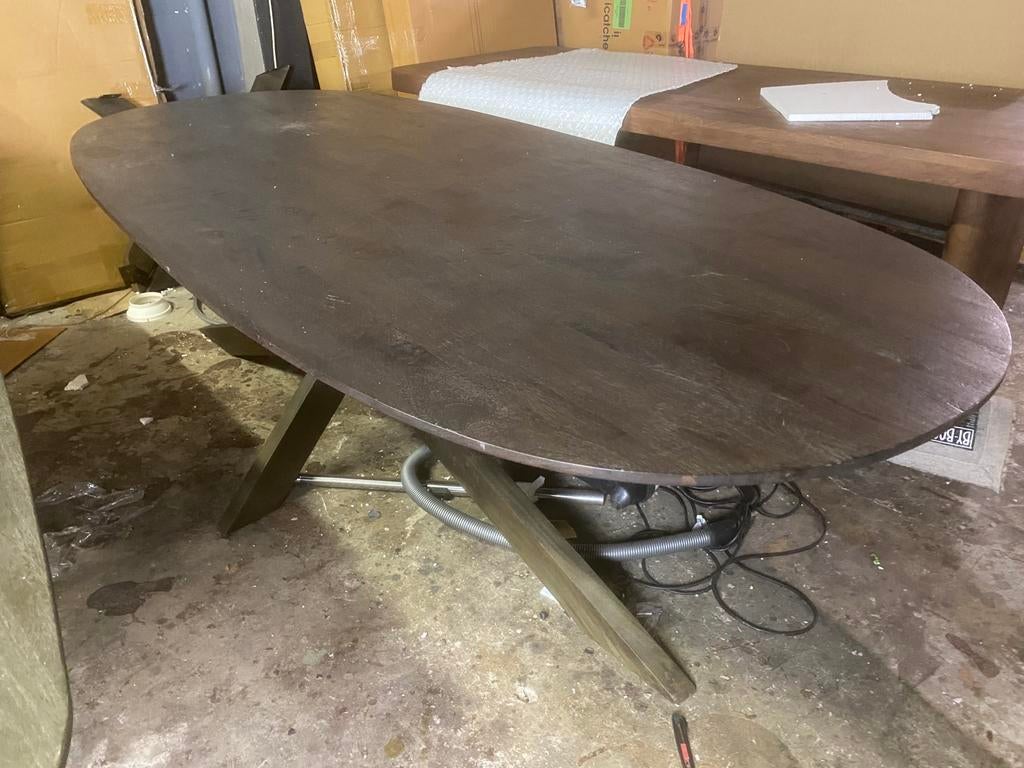 Tafel ovaal 250x110 massief hout spinpoot b keuze, Ophalen, 100 tot 150 cm, Vijf personen of meer, Ovaal