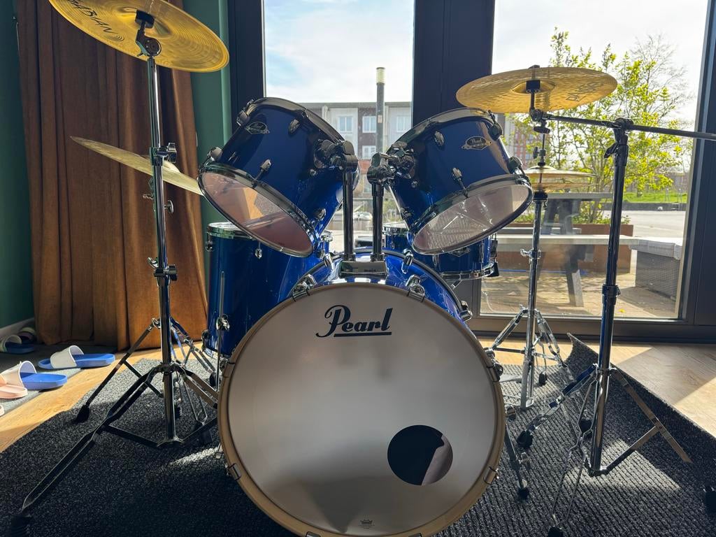 Pearl Export drumstel + hoezen, extra crash en drumstelkleed, Muziek en Instrumenten, Drumstellen en Slagwerk, Ophalen, Zo goed als nieuw
