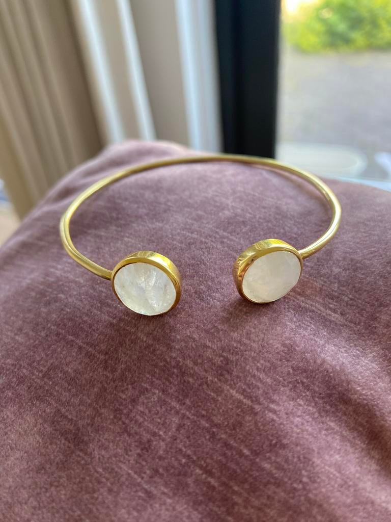 Maanstaan armband gold plated 925 zilver, Nieuw, Ophalen of Verzenden, Met edelsteen, Goud